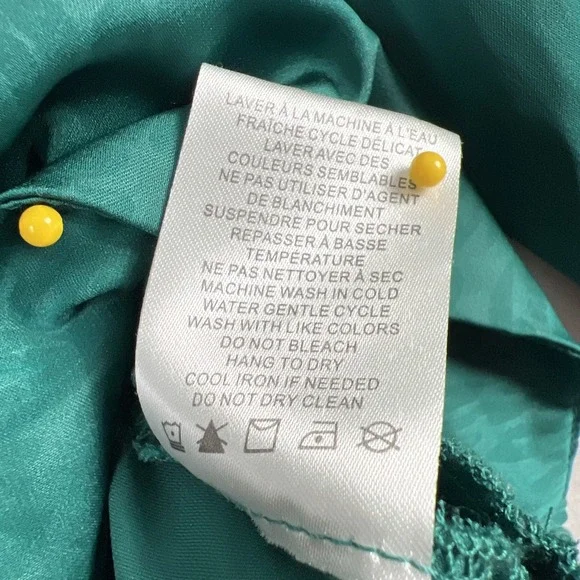 Rachel Zoe Blouse Womens XL Crop Top Green Long Sleeve Animal Print Holiday - Picture 7 of 14